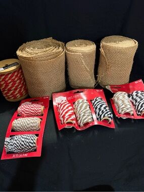 Burlap Rolls and Festive Twine Set in Natural, Red, Black